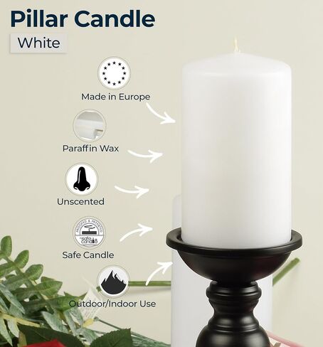 HYOOLA White Pillar Candles 3x6 Inch - Unscented Pillar Candles - 12-Pack - European Made in Saudi Arabia