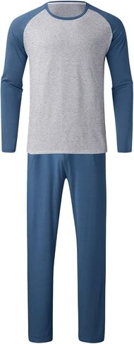 JiXiang Men Pajama Set Sleepwear Pjs Lightweight Long Sleeve Crewneck Shirts and Bottoms Loungewear Soft Comfy Sleep Outfits in Saudi Arabia