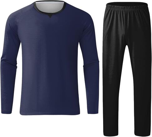 JiXiang Men Pajama Set Sleepwear Pjs Lightweight Long Sleeve Crewneck Shirts and Bottoms Loungewear Soft Comfy Sleep Outfits in Saudi Arabia