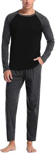 JiXiang Men Pajama Set Sleepwear Pjs Lightweight Long Sleeve Crewneck Shirts and Bottoms Loungewear Soft Comfy Sleep Outfits in Saudi Arabia