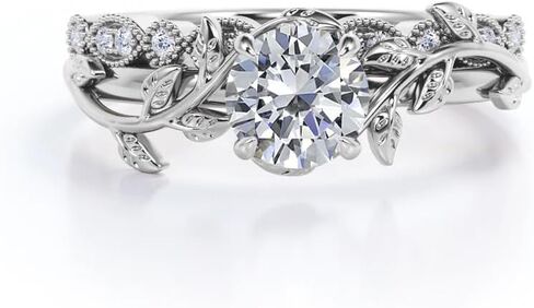 Center 1 CT Round Rould Cut Floral Moissanite Wedding Rings for Women Leaf and Vine Art Deco Enging Rings in S925 Sterling Silver 10k 14k 18k Gold with Text Engliving in Saudi Arabia