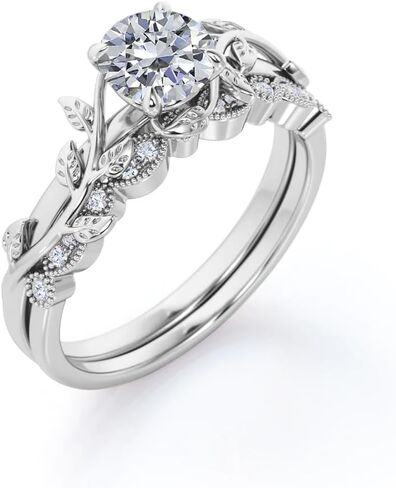 Center 1 CT Round Rould Cut Floral Moissanite Wedding Rings for Women Leaf and Vine Art Deco Enging Rings in S925 Sterling Silver 10k 14k 18k Gold with Text Engliving in Saudi Arabia