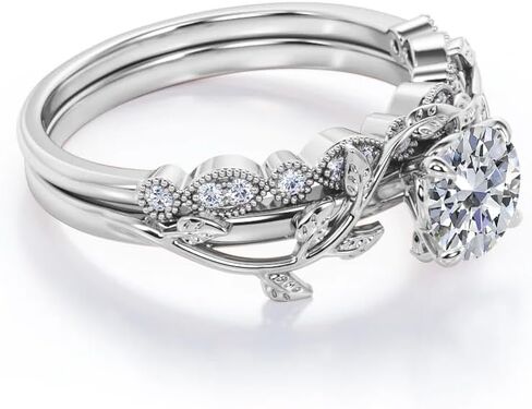 Center 1 CT Round Rould Cut Floral Moissanite Wedding Rings for Women Leaf and Vine Art Deco Enging Rings in S925 Sterling Silver 10k 14k 18k Gold with Text Engliving in Saudi Arabia