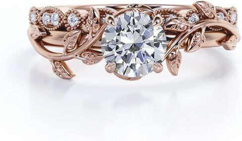 Center 1 CT Round Rould Cut Floral Moissanite Wedding Rings for Women Leaf and Vine Art Deco Enging Rings in S925 Sterling Silver 10k 14k 18k Gold with Text Engliving in Saudi Arabia
