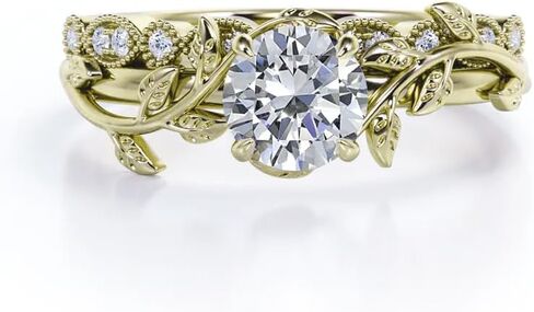 Center 1 CT Round Rould Cut Floral Moissanite Wedding Rings for Women Leaf and Vine Art Deco Enging Rings in S925 Sterling Silver 10k 14k 18k Gold with Text Engliving in Saudi Arabia
