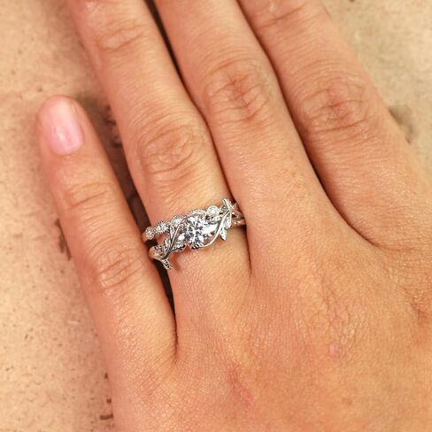 Center 1 CT Round Rould Cut Floral Moissanite Wedding Rings for Women Leaf and Vine Art Deco Enging Rings in S925 Sterling Silver 10k 14k 18k Gold with Text Engliving in Saudi Arabia
