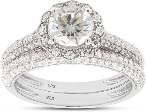 Savearth Diamonds 1 1/2 Ct. T.W Center 6mm Round Cut Lab الذي خلق Moissanite Diamond Double Halo مجموعة زفاف في الذهب 14K على الفضة الاسترليني (Clarity VVS1 ، 1.50 CTTW) in Saudi Arabia