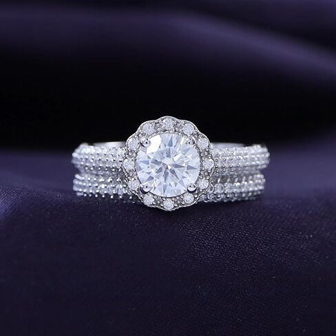 Savearth Diamonds 1 1/2 Ct. T.W Center 6mm Round Cut Lab الذي خلق Moissanite Diamond Double Halo مجموعة زفاف في الذهب 14K على الفضة الاسترليني (Clarity VVS1 ، 1.50 CTTW) in Saudi Arabia