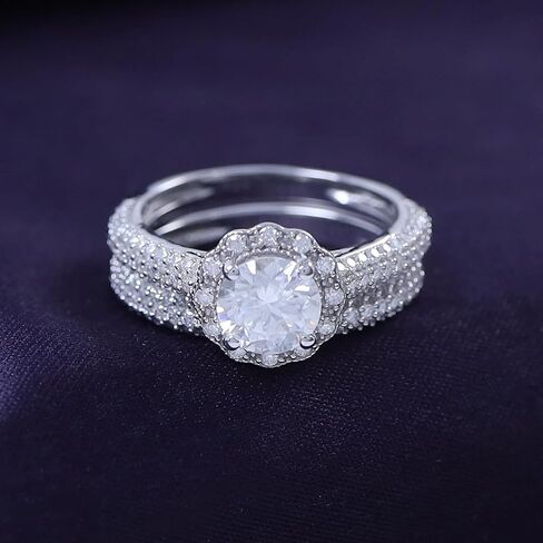Savearth Diamonds 1 1/2 Ct. T.W Center 6mm Round Cut Lab الذي خلق Moissanite Diamond Double Halo مجموعة زفاف في الذهب 14K على الفضة الاسترليني (Clarity VVS1 ، 1.50 CTTW) in Saudi Arabia