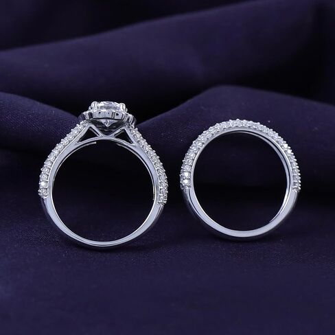 Savearth Diamonds 1 1/2 Ct. T.W Center 6mm Round Cut Lab الذي خلق Moissanite Diamond Double Halo مجموعة زفاف في الذهب 14K على الفضة الاسترليني (Clarity VVS1 ، 1.50 CTTW) in Saudi Arabia