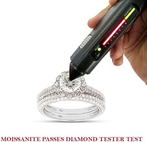 Savearth Diamonds 1 1/2 Ct. T.W Center 6mm Round Cut Lab الذي خلق Moissanite Diamond Double Halo مجموعة زفاف في الذهب 14K على الفضة الاسترليني (Clarity VVS1 ، 1.50 CTTW) in Saudi Arabia