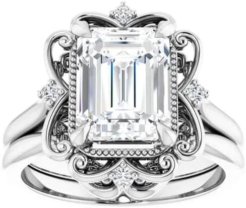 2 CT Emerald Cut VVS1 Colorless Moissanite Engagement Ring Set, Wedding/Bridal Ring Set, Sterling Silver Vintage Antique Anniversary Promise Ring Set Gift for Her in Saudi Arabia