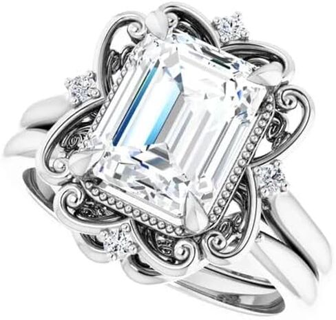 2 CT Emerald Cut VVS1 Colorless Moissanite Engagement Ring Set, Wedding/Bridal Ring Set, Sterling Silver Vintage Antique Anniversary Promise Ring Set Gift for Her in Saudi Arabia