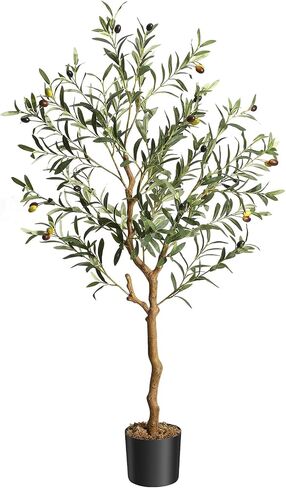 GAOMON Artificial Olive Tree 4.25FT(51in) Tall Faux Silk Olive Trees for Home Office Living Room Decor Indoor Fake Potted Tree with Natural Wood Trunk and Lifelike Fruits in Saudi Arabia