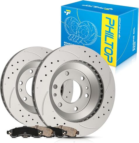 PHILTOP 5373+D591 Front Drilled and Slotted Disc Brake Rotor and Ceramic Brake Pad Set Kit For Caravan/Town & Country/Grand Voyager/Voyager 1996-2000, Prowler 1997 1999-2002, 6pcs in Saudi Arabia