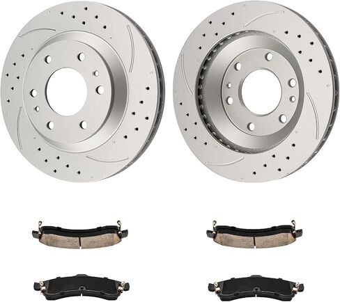 PHILTOP 5373+D591 Front Drilled and Slotted Disc Brake Rotor and Ceramic Brake Pad Set Kit For Caravan/Town & Country/Grand Voyager/Voyager 1996-2000, Prowler 1997 1999-2002, 6pcs in Saudi Arabia