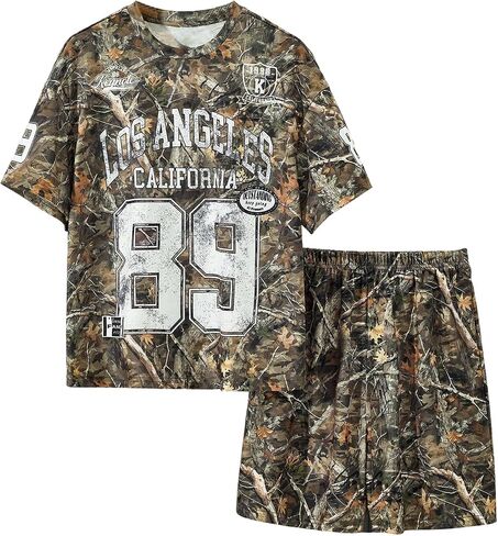 Verdusa Boy's Camo Print Tracksuit Short Sleeve Letter Graphic Tirt Shirt Sets in Saudi Arabia