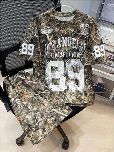 Verdusa Boy's Camo Print Tracksuit Short Sleeve Letter Graphic Tirt Shirt Sets in Saudi Arabia