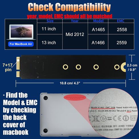 بديل SATA SSD سعة 256 جيجابايت لجهاز Apple MacBook Air 2010 2011 11 بوصة A1370 emc 2393/2471، 13 بوصة A1369 emc 2392/2469، محرك الأقراص الصلبة الداخلي ثلاثي الأبعاد NAND TLC، ترقية التخزين والسرعة، نظام التشغيل MacOS محمل مسبقًا in Kuwait