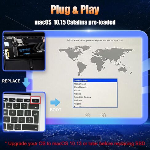بديل SATA SSD سعة 256 جيجابايت لجهاز Apple MacBook Air 2010 2011 11 بوصة A1370 emc 2393/2471، 13 بوصة A1369 emc 2392/2469، محرك الأقراص الصلبة الداخلي ثلاثي الأبعاد NAND TLC، ترقية التخزين والسرعة، نظام التشغيل MacOS محمل مسبقًا in Kuwait