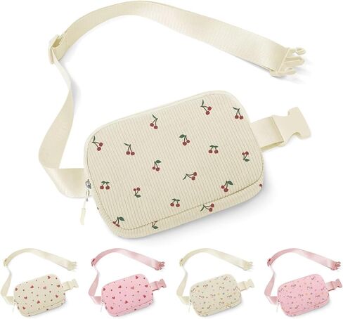 Yoolife Cherry Fanny Pack for Girls - محفظة للفتيات في سن المراهقة Kids Belt Bag Bag Crossbody Fashion Pack Pack Travel Hiking Cycling Running (Beige) in Kuwait