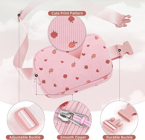 Yoolife Cherry Fanny Pack for Girls - محفظة للفتيات في سن المراهقة Kids Belt Bag Bag Crossbody Fashion Pack Pack Travel Hiking Cycling Running (Beige) in Kuwait