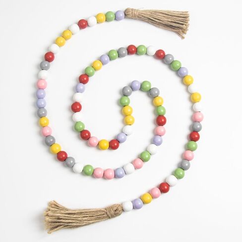 Becho 1 pc 57 Inches Wood Bead Garland with Tassels Home Decor Beads Prayer Beads Farmhouse Beads Wall Hanging Decor (Gold &Granite Gray) in Kuwait
