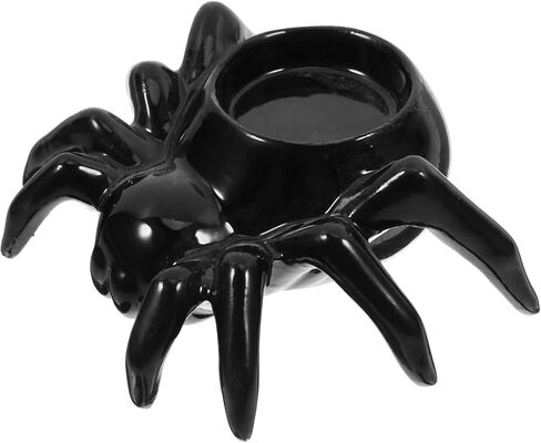 Halloween Ceramic Candle Holder Design Black Spidider لـ Table Counte و Decor Indoor ، Tealight Candlestick لزينة الحفلات ، 4.52 × 3.81 × 1.57 بوصة in Saudi Arabia