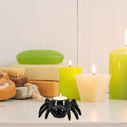 Halloween Ceramic Candle Holder Design Black Spidider لـ Table Counte و Decor Indoor ، Tealight Candlestick لزينة الحفلات ، 4.52 × 3.81 × 1.57 بوصة in Saudi Arabia