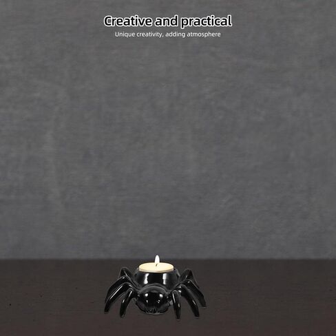 Halloween Ceramic Candle Holder Design Black Spidider لـ Table Counte و Decor Indoor ، Tealight Candlestick لزينة الحفلات ، 4.52 × 3.81 × 1.57 بوصة in Saudi Arabia