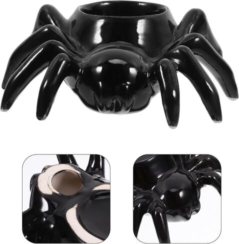 Halloween Ceramic Candle Holder Design Black Spidider لـ Table Counte و Decor Indoor ، Tealight Candlestick لزينة الحفلات ، 4.52 × 3.81 × 1.57 بوصة in Saudi Arabia