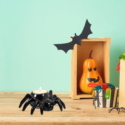 Halloween Ceramic Candle Holder Design Black Spidider لـ Table Counte و Decor Indoor ، Tealight Candlestick لزينة الحفلات ، 4.52 × 3.81 × 1.57 بوصة in Saudi Arabia