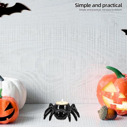 Halloween Ceramic Candle Holder Design Black Spidider لـ Table Counte و Decor Indoor ، Tealight Candlestick لزينة الحفلات ، 4.52 × 3.81 × 1.57 بوصة in Saudi Arabia