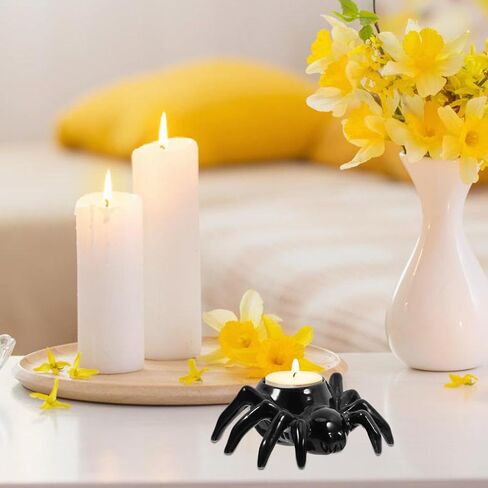 Halloween Ceramic Candle Holder Design Black Spidider لـ Table Counte و Decor Indoor ، Tealight Candlestick لزينة الحفلات ، 4.52 × 3.81 × 1.57 بوصة in Saudi Arabia