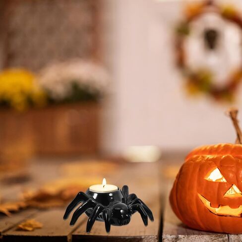 Halloween Ceramic Candle Holder Design Black Spidider لـ Table Counte و Decor Indoor ، Tealight Candlestick لزينة الحفلات ، 4.52 × 3.81 × 1.57 بوصة in Saudi Arabia