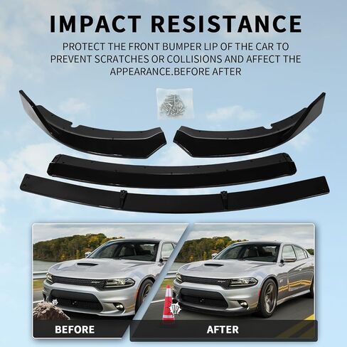 Archaic Front Spoiler for Dodge Charger 2015-2023, Bumper Lip Chin Splitter for SRT Hellcat/RT Scat Pack/Daytona/RT 392, ABS, Gloss Black in Saudi Arabia