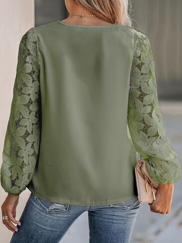 CUPSHE Women Lace Elegant Blouse Long Sleeve Eyelet V Neck Dressy Party Floral Tops Scalloped V Neck in Saudi Arabia
