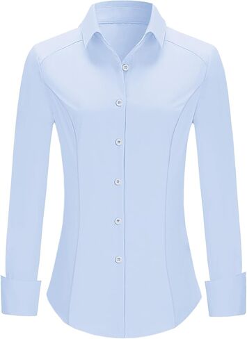 Rapbin Button Down Shirts for Women Long Sleeve Wrinkle Free Dress Shirts Casual Collared Blouses Business Work Tops in Saudi Arabia