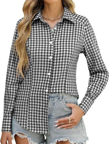 Rapbin Button Down Shirts for Women Long Sleeve Wrinkle Free Dress Shirts Casual Collared Blouses Business Work Tops in Saudi Arabia