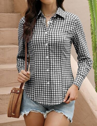 Rapbin Button Down Shirts for Women Long Sleeve Wrinkle Free Dress Shirts Casual Collared Blouses Business Work Tops in Saudi Arabia