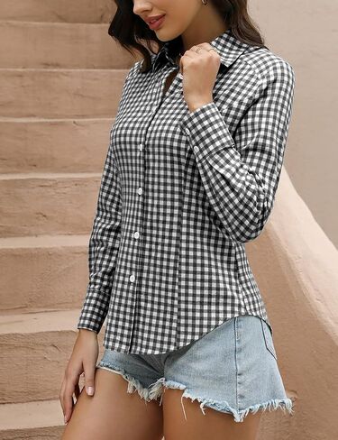 Rapbin Button Down Shirts for Women Long Sleeve Wrinkle Free Dress Shirts Casual Collared Blouses Business Work Tops in Saudi Arabia