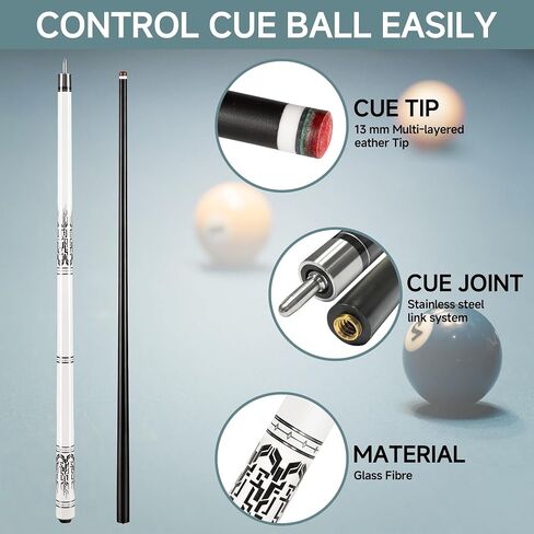 HomeSeason Glass Fiber Pool Cue 58" Professional Pool Stick 12.7mm 4-Layer Tip Low Deflection Cue Stick, 3 * 8/8Joint Pin, Ultra-Smooth, Billiard Cue Sticks in Saudi Arabia