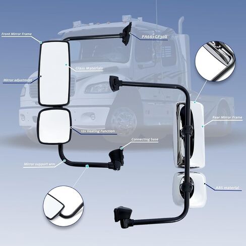 مرآة الباب تناسب مرآة جانبية للشاحنة Freightliner Century 2007 مع تسخين كهربائي (كروم (فضي)، يمين) in Kuwait