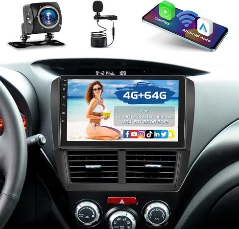 راديو ترقية ستيريو للسيارة 8-Core 4+64G Android 13 لسيارة Subaru Forester Impreza WRX STI 2008-2012، شاشة لمس عالية الدقة مقاس 9 بوصات مع CarPlay اللاسلكي وAndroid Auto، وكاميرا احتياطية، ووصلة مرآة، ونظام تحديد المواقع Navi in Kuwait