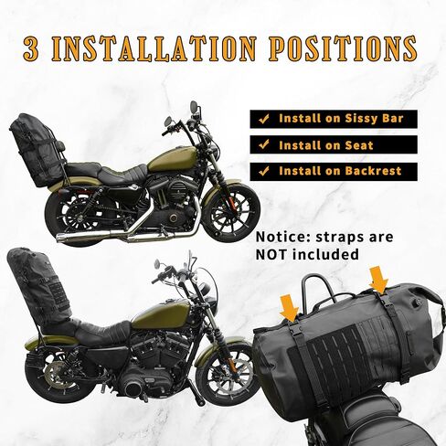 دراجة نارية Sissy Bar Bag Laggage Backpack Backpack Backrest Bag 35L LACHER TEARKED TOURING TEALING CHESPING TRAPING TRAPE TRIPLE ، سعة كبيرة قابلة للتوسيع ، مقاومة للماء ، أسود in Kuwait