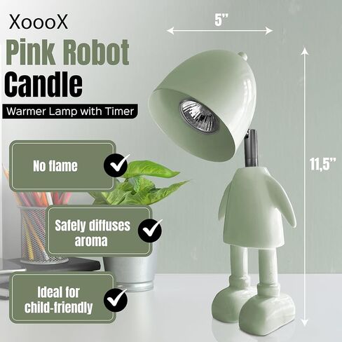 مصباح شمعة روبوت خضراء Xooox مع Timer - مكتب المكاتب والبالغين والبنين ومصباح ديكور غرفة نوم ؛ ديكور غرفة الألعاب الجمالية. متعة رجل كهف بارد. روبوت معطرة شمعة موزع in Kuwait