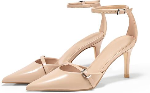 Coutgo Womens Stiletto High Heels Closed Pointed Toe Ankle Buckle Strap Sexy Pumps Wedding Party Dress Shoes in Saudi Arabia