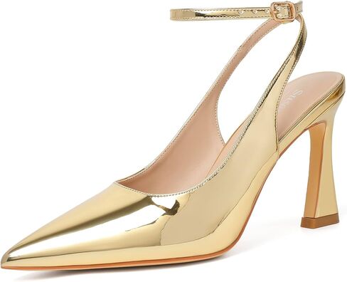 Susanny Slingback مغلق حزام في الكاحل الكاحل عالي الكعب المدببة مضخات إصبع القدم فستان مريح الخنجرات المثيرة in Kuwait
