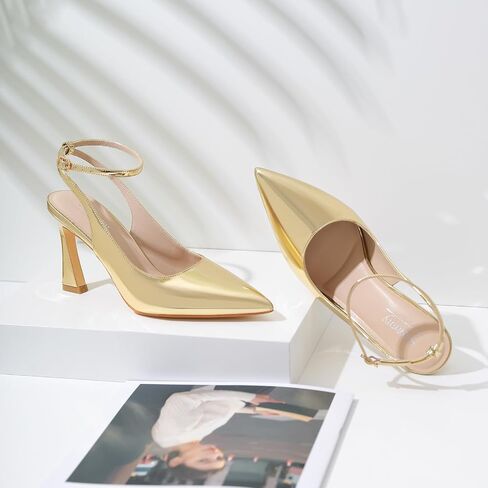 Susanny Slingback مغلق حزام في الكاحل الكاحل عالي الكعب المدببة مضخات إصبع القدم فستان مريح الخنجرات المثيرة in Kuwait