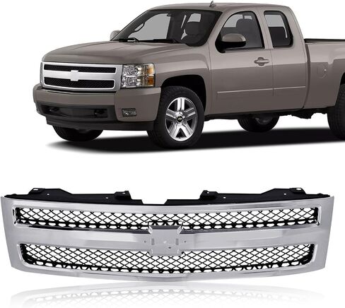 Perfit Liner Front Chrome Black Grille Grille مع توفير شعار متوافق مع 2007-2013 شيفروليه سيلفرادو 1500 بيك آب شاحنة تناسب GM1200572 25810707 in Kuwait